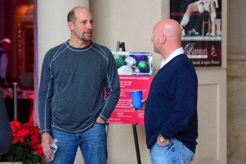 Former Atlanta Braves pitcher John Smoltz (left) during MLB Winter Meetings at Manchester Grand Hyatt. (Jake Roth-USA TODAY Sports)