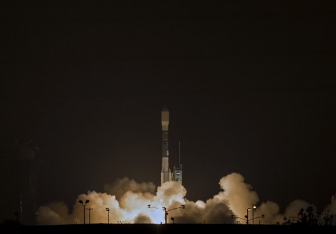 NASA's Soil Moisture Active Passive (SMAP) observatory lifts off from Space Launch Complex 2 West at California's Vandenberg Air Force Base, beginning a three-year mission to map Earth's vital moisture hidden in the soils beneath our feet. (NASA/Bill Ingalls)