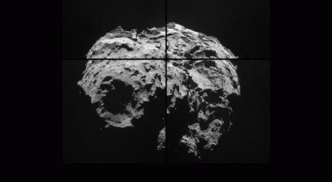 This animation comprises 24 montages based on images acquired by the navigation camera on the European Space Agency's Rosetta spacecraft orbiting Comet 67P/Churyumov-Gerasimenko between Nov. 19 and Dec. 3, 2014. (ESA/Rosetta/NAVCAM)