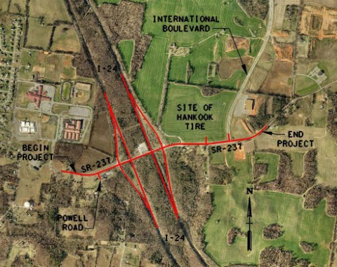 Tennessee Department of Transportation Rossview Road/Exit 8 Construction map.