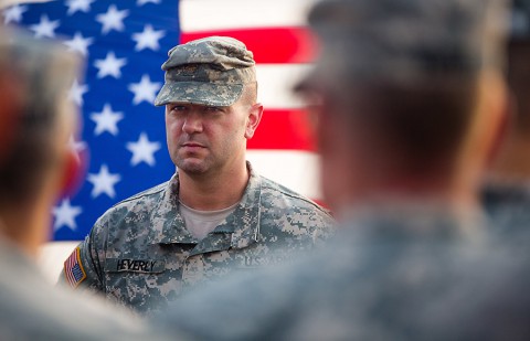 Maj. Brian Heverly, provost marshal for the 101st Airborne Division (Air Assault) gets promoted to lieutenant colonel. (Spc. Rashene Mincy, 55th Signal Company (Combat Camera))