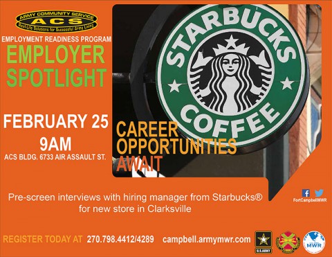 Fort Campbell Army Community Services to hold Starbucks pre-screen interviews February 25th