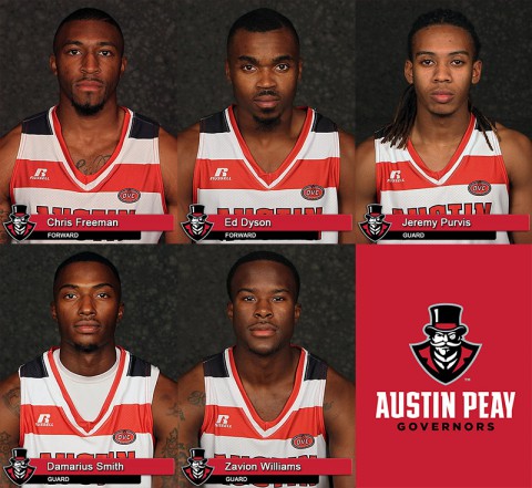 Austin Peay Basketball Seniors Chris Freeman, Ed Dyson, Jeremy Purvis and Damarius Smith along with junior Zavion Williams play their final game as a Governor, Thursday. (APSU Sports Information)