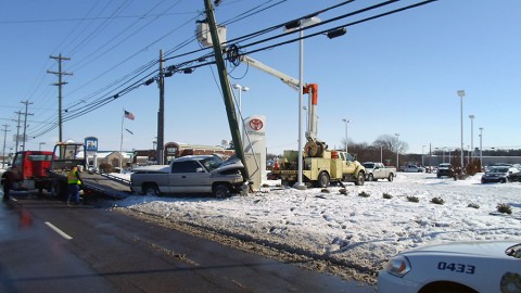 Dodge Truck struck a utility pole on Wilma Rudolph Boulevard. (CPD Officer Coz Minetos)