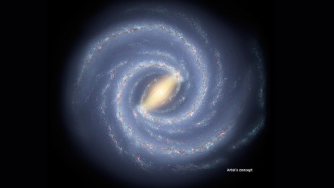 The newfound young star clusters lie thousands of light-years below the plane of our Milky Way galaxy, a flat spiral disk seen in this artist's conception. If alien lifeforms were to develop on planets orbiting these stars, they would have views of a portion, or all, of the galactic disk. (NASA/JPL-Caltech) The newfound young star clusters lie thousands of light-years below the plane of our Milky Way galaxy, a flat spiral disk seen in this artist's conception. If alien lifeforms were to develop on planets orbiting these stars, they would have views of a portion, or all, of the galactic disk. (NASA/JPL-Caltech)