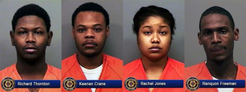 (L to R) Richard Thornton, Keenen Crane, Rachel Jones, and Ranquon Freeman were arrested by Clarksville Police for forgery.