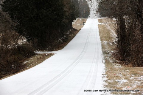 Roads in Clarksville-Montgomery County covered in sleet and snow Monday morning.