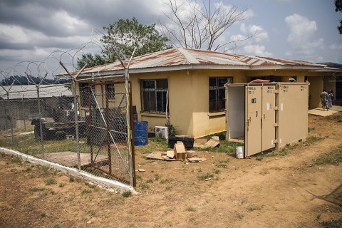 Equipment and supplies sit outside the Army Ebola testing lab in Zwedru, ran by Soldiers of the 1st Area Medical Laboratory, based out of Aberdeen Proving Ground, Md., Feb. 9, 2015. The Zwedru lab is the first of four laboratories that 1st AML will shut down in the next few weeks. These labs are part of the Joint Forces Command – United Assistance fight against the Ebola outbreak. (Staff Sgt. Terrance D. Rhodes, Joint Forces Command – United Assistance Public Affairs)