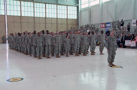 Soldiers from the 101st Sustainment Brigade, and the 86th Combat Support Hospital returned to Fort Campbell from a deployment to Liberia in support of Operation United Assistance March 23, 2015, at Fort Campbell, Ky. During their deployment they provided humanitarian assistance to the people of Liberia affected by the Ebola outbreak. (Sgt. Leejay Lockhart, 101st Sustainment Brigade Public Affairs)