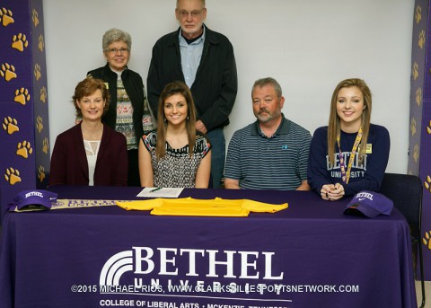 Molly Brewer with her family at the Bethel University signing ceremony, Friday