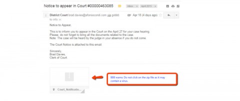 Better Business Bureau warns Phony Court Email Summons carry Malware