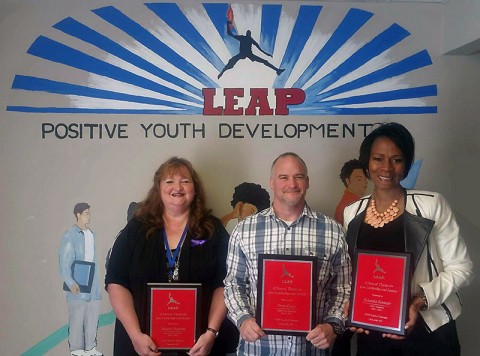 LEAP Organization recognized (L to R) Angela Hopkins, Pastor Steve Estep, and Yolanda Stewart for service as board members. 