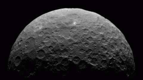 This image shows the northern terrain on the sunlit side of dwarf planet Ceres as seen by NASA's Dawn spacecraft on April 14th and 15th, 2015. (NASA/JPL-Caltech/UCLA/MPS/DLR/IDA)