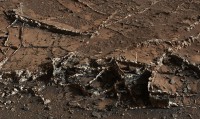 This March 18, 2015, view from the Mast Camera on NASA’s Curiosity Mars rover shows a network of two-tone mineral veins at an area called “Garden City” on lower Mount Sharp. (NASA/JPL-Caltech/MSSS)