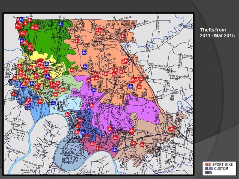 Map of the motorcycle incidents from January 2011 to March 2015.