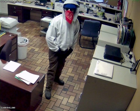 Clarksville Police Department is looking for the robbery suspect in this photo. Anyone with information is asked to call Detective Raymon Carrol at 931.648.0656 Ext. 5174 or call the CrimeStoppers TIPS Hotline at 931.645.TIPS (8477).