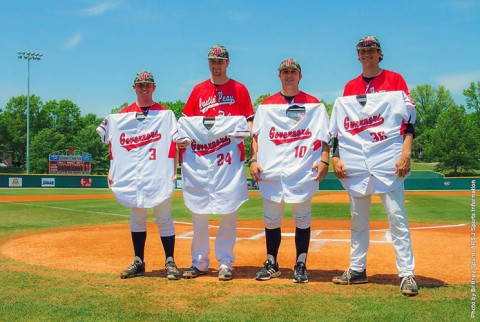 Austin Peay honored (L to R) Zach Walton, Mark Hendrick, Zach Hall and A.J. Gaura on Senior Day, Sunday. (APSU Sports Information)