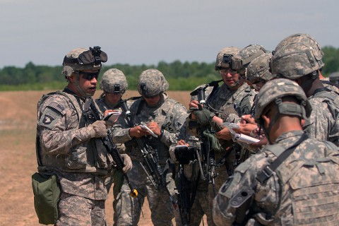 Sgt. David Esquivel, a motor transport operator with the 541st Transportation Company, 129th Combat Sustainment Support Battalion, 101st Sustainment Brigade, 101st Airborne Division, gives Soldiers a convoy brief May 12th, 2015, at Fort Campbell, KY. As an assistant convoy commander, he ensured the safety and accountability of his Soldiers during a five-day field training exercise. (Sgt. Leejay Lockhart, 101st Sustainment Brigade, 101st Airborne Division (Air Assault) Public Affairs)