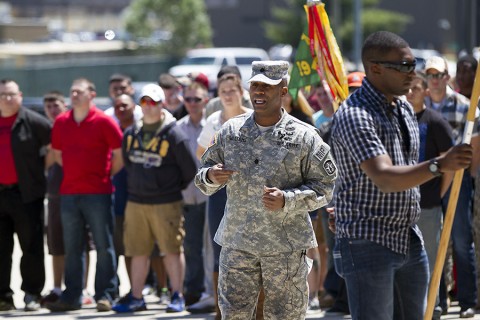 Lt. Col. Leevaine Williams Jr., commander of the 716th Military Police Battalion, supported by the 101st Sustainment Brigade, 101st Airborne Division, gives the battalion a safety brief after a safety training exercise May 1, 2015, at Fort Campbell, Ky. The battalion and their families trained on topics ranging from motorcycle safety to fire prevention all to make safety part of the battalion's DNA said Williams. (Sgt. Leejay Lockhart, 101st Sustainment Brigade, 101st Airborne Division (Air Assault) Public Affairs)