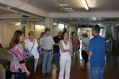 Water Treatment Manager Phil Whittinghill explains the process of treating the water from the Cumberland River.