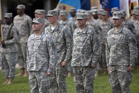 Representing more than 2,000 Soldiers and Civilians at Blanchfield Army Community, hundreds of Soldiers stand in formation on the parade field for Monday's change of command ceremony. (U.S. Army photo by David E. Gillespie)