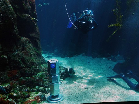 The body of the Buoyant Rover for Under-Ice Exploration, developed at NASA's Jet Propulsion Laboratory, was tested at the California Science Center, Los Angeles, from June 22 to 24, 2015. Andy Klesh, seen here, is the principal investigator. (NASA/JPL-Caltech) The body of the Buoyant Rover for Under-Ice Exploration, developed at NASA's Jet Propulsion Laboratory, was tested at the California Science Center, Los Angeles, from June 22 to 24, 2015. Andy Klesh, seen here, is the principal investigator. (NASA/JPL-Caltech)