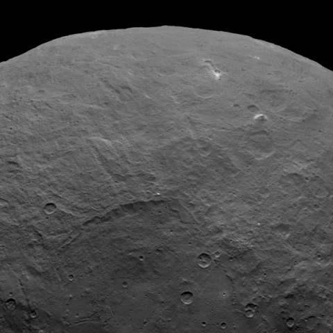 NASA's Dawn spacecraft took this image, which includes an interesting mountain in the upper right, on June 6, 2015. (NASA/JPL-Caltech/UCLA/MPS/DLR/IDA)