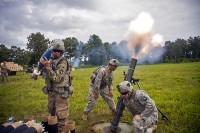 Forward Observers with 1st Battalion, 320th Field Artillery Regiment, Division Artillery, 101st Airborne Division, fire a mortar during the walk and shoot here, July 23, 2015. The walk and shoot was a monthlong training event that took place in order to prepare the 2nd Brigade Combat Team, 101st Abn. Div., for it’s upcoming rotation at the Joint Readiness Training Center, Fort Polk, LA. (Staff Sgt. Terrance D. Rhodes, 2nd Brigade Combat Team, 101st Airborne Division (AA) Public Affairs)