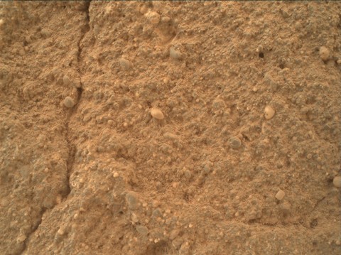 This May 29, 2015, view of a Martian sandstone target called "Big Arm" covers an area about 1.3 inches wide in detail that shows differing shapes and colors of sand grains in the stone. It is from the MAHLI camera on NASA's Curiosity rover. The site is near "Marias Pass" on Mount Sharp. (NASA/JPL-Caltech/MSSS)