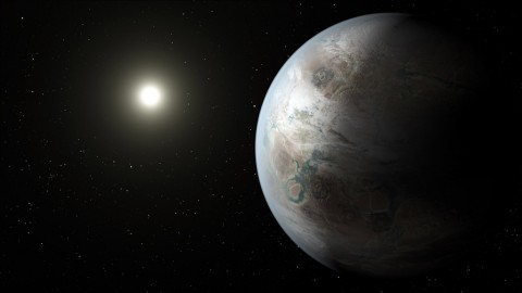 This artist's concept depicts one possible appearance of the planet Kepler-452b, the first near-Earth-size world to be found in the habitable zone of star that is similar to our sun. ( NASA Ames/JPL-Caltech) This artist's concept depicts one possible appearance of the planet Kepler-452b, the first near-Earth-size world to be found in the habitable zone of star that is similar to our sun. ( NASA Ames/JPL-Caltech)