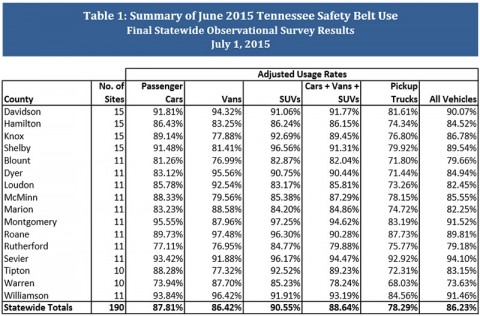 2015 Tennessee Safety Belt Use Survey