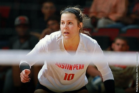 Austin Peay junior outside hitter Samantha Strother posts a career-high tying 16 kills against VCU. (APSU Sports Information)