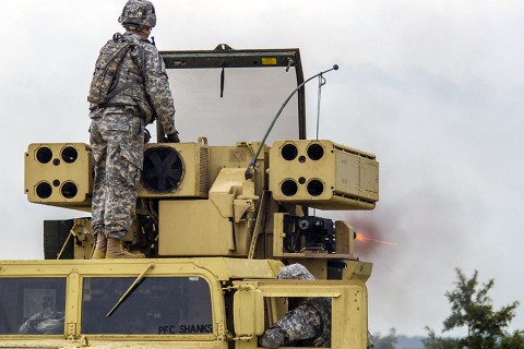 Soldiers with 2nd Battalion, 44th Air Defense Artillery, 101st Airborne Division (Air Assault) Sustainment Brigade, fire the Avenger air defense system mounted M3P .50 caliber machine gun at ground targets during an Avenger ground gunnery range Aug. 19 at Fort Campbell, Ky. Seven Avenger crews were table XIII certified during the training. (Spc. Joseph Green 101st Sustainment Brigade, 101st Airborne Division (AA) Public Affairs)