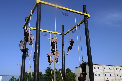 Soldiers with the 39th Brigade Engineer Battalion, 2nd Brigade Combat Team, 101st Airborne Division (Air Assault), climb ropes during physical training at Fort Campbell, KY, June 17, 2015. Conducting at least 75 minutes of vigorous exercise is one of the key activity targets in the performance triad. (Sgt. Joshua B. Dwyer, 2nd Brigade Combat Team, 101st Airborne Division (Air Assault) Public Affairs)