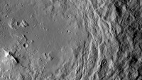 NASA’s Dawn spacecraft took this image that shows a mountain ridge, near lower left, that lies in the center of Urvara crater on Ceres. (NASA/JPL-Caltech/UCLA/MPS/DLR/IDA)