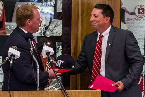 Austin Peay Athletics Director Ryan Ivey and the new head baseball coach Travis Janssen. (APSU Sports Information)