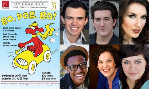 "Go, Dog. Go!" at the Roxy stars (Top L to R) Ryan Bowie, Timothy Houston, Rori Nogee, Michael Jemison, Jackie Ostick and Kelley Barker.