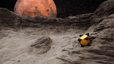 While a Mars rover can't operate upside down, the Hedgehog robot can function regardless of which side lands up. (NASA/JPL-Caltech/Stanford) While a Mars rover can't operate upside down, the Hedgehog robot can function regardless of which side lands up. (NASA/JPL-Caltech/Stanford)