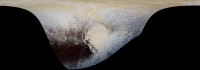 This cylindrical projection map of Pluto, in enhanced, extended color, is the most detailed color map of Pluto ever made. It uses recently returned color imagery from the New Horizons Ralph camera, which is draped onto a base map of images from the NASA’s spacecraft’s Long Range Reconnaissance Imager (LORRI). (NASA/JHUAPL/SWRI)