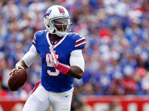 Buffalo Bills quarterback Tyrod Taylor (5) during the game against the New York Giants at Ralph Wilson Stadium. (Kevin Hoffman-USA TODAY Sports)