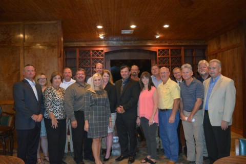 (From Left: Jim Durrett, county mayor, Montgomery County, Tenn; Katie Lopez, Christian County's Director of Military and Governmental Affairs; Lisa Adams, executive director Beauregard Chamber of Commerce; Jeff Truitt, chief of staff for Mayor Durrett; Jeffery L. Solinsky, alderman, Town of Rosepine and incoming president of the Beauregard Chamber of Commerce; Misty Clanton, community services director, DeRidder; Michael Reese, chairman, Fort Polk Progress; Traci Weaver, of Leesville; Leesville Mayor Rick Allen; Anacoco Mayor Keith Lewing; Rhonda Plummer, Vernon Parish Police Jury Administrator; Jim Tuck, President of the Vernon Parish Police Jury; Hornbeck Mayor Clarence Beebe; Leroy Cooley, Fort Polk Progress; Chris Goode, Roosevelt Group; Rich Liebe, Christian County Magistrate, Hopkinsville, Ken.; and John C. Mahre, special assistant to Chiristian County Judge Executive.)