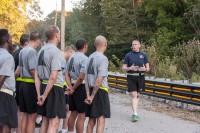 Sgt. 1st Class Gary Jager, the sexual assault response coordinator for the 101st Combat Aviation Brigade, 101st Airborne Division (Air Assault), briefs Soldiers during the first value-of-life run at Fort Campbell, Ky., Sept. 22, 2015. The run was held as part of suicide-prevention month to convey to participants how Soldiers’ views of themselves can affect the Army. (Sgt. Duncan Brennan, 101st CAB Public Affairs)