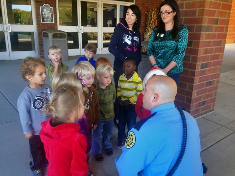 Montgomery County Sheriff's Deputy Joshua Gardner teaches First Baptist First Learners Preschool children about Law Enforcement. Montgomery County Sheriff's Deputy Joshua Gardner teaches First Baptist First Learners Preschool children about Law Enforcement.