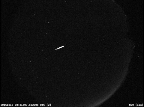 An Orionid meteor recorded by the NASA All Sky Fireball Network station on top of Mt. Lemmon, Arizona on Oct. 13, 2015 at 4:31am EDT. (NASA)