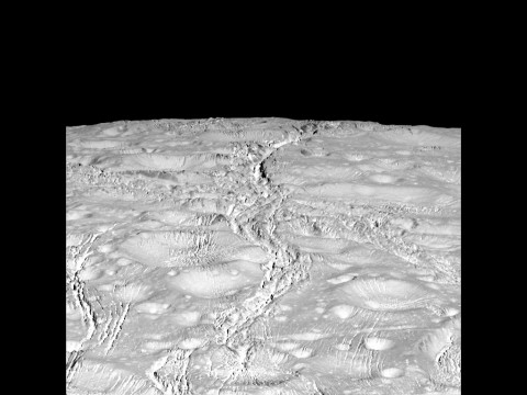 NASA's Cassini spacecraft zoomed by Saturn's icy moon Enceladus on Oct. 14, 2015, capturing this stunning image of the moon's north pole. A companion view from the wide-angle camera (PIA20010) shows a zoomed out view of the same region for context. (NASA/JPL-Caltech/Space Science Institute)