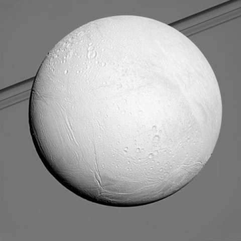 Earlier in Cassini's mission at Saturn, northern terrains on the ocean-bearing icy moon Enceladus were in the shadow of winter. (NASA/JPL-Caltech/SSI) Earlier in Cassini's mission at Saturn, northern terrains on the ocean-bearing icy moon Enceladus were in the shadow of winter. (NASA/JPL-Caltech/SSI)