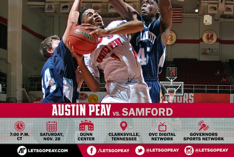 Austin Peay Men's Basketball takes on Samford at the Dunn Center Saturday. (APSU Sports Information)