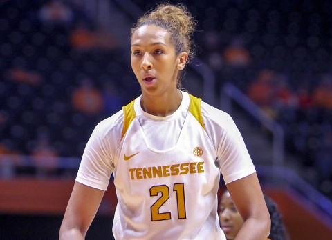 Tennessee Womens Basketball's Mercedes Russell pulls down 11 rebounds and scores 10 points in loss at Arkansas Thursday night. (Randy Sartin-USA TODAY Sports)