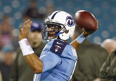 Tennessee Titans quarterback Marcus Mariota (8) on the field before the start of a football game against the Jacksonville Jaguars at EverBank Field. (Reinhold Matay-USA TODAY Sports)