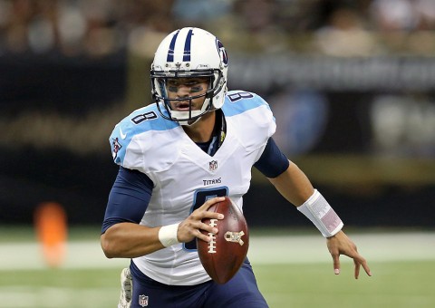 Tennessee Titans quarterback Marcus Mariota (8) looks to make a throw in the second quarter of their game against the New Orleans Saints at the Mercedes-Benz Superdome. (Chuck Cook-USA TODAY Sports)